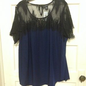 Gorgeous Blue Top with Black Lace